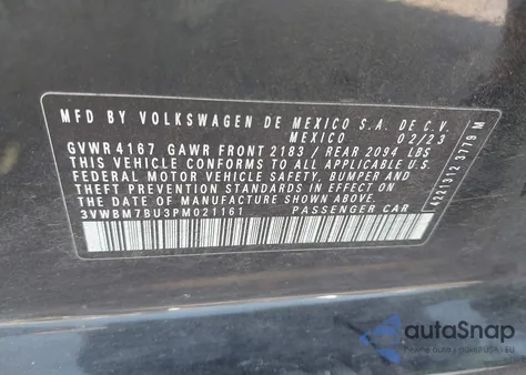 2023 Volkswagen Jetta 1.5T Sport из США, поврежденный, VIN 3VWBM7BU3PM021161